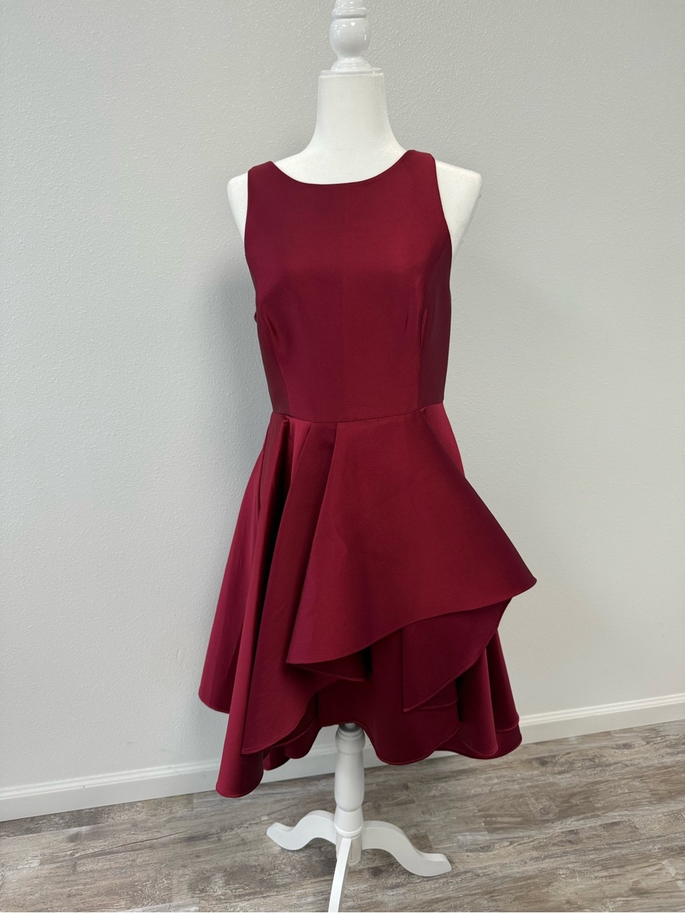 Halston Heritage Sleeveless Wine High-Low Peplum Dress NWT